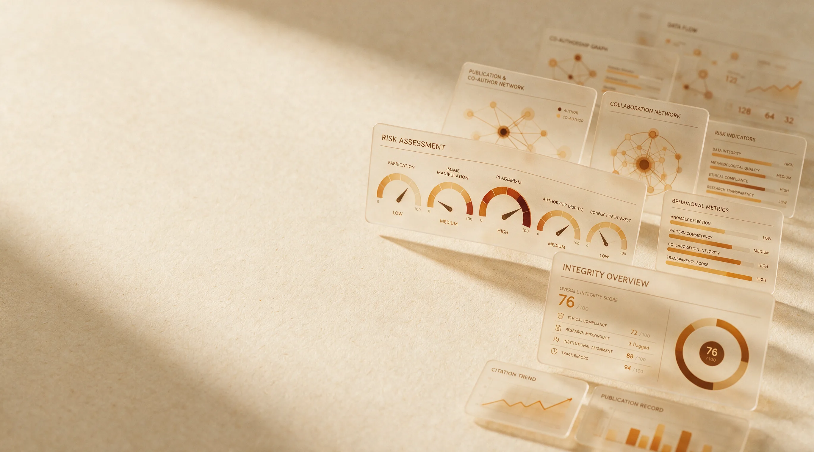 Abstract visualization of academic integrity monitoring dashboard
